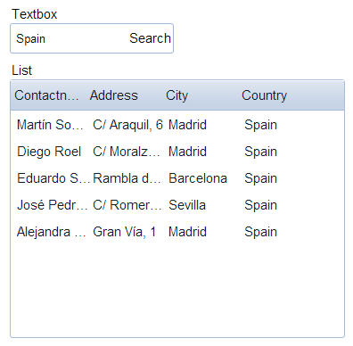 An in-control 'Search' button used to search a List.